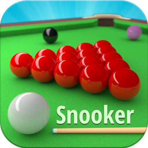 Snooker app icon: a triangle of red balls with a white cue ball on green cloth